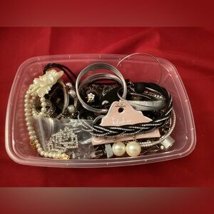 Black silver tone and white costume jewelry lot